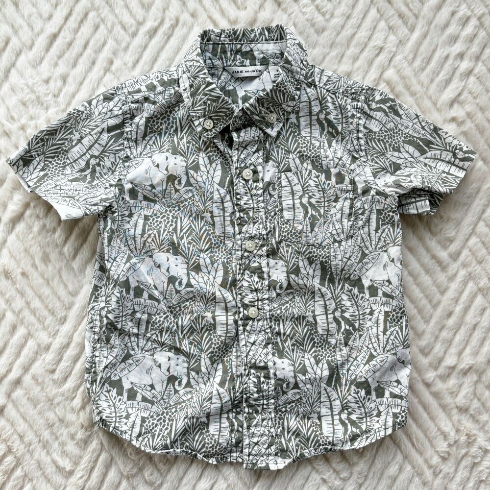 Janie and Jack 2T Safari Animal Print Button Up Shirt Short Sleeve Cotton
